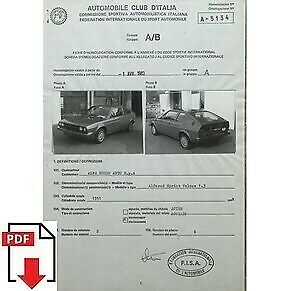 1983 Alfa Romeo Alfasud Sprint 1.3 Veloce FIA homologation form PDF download